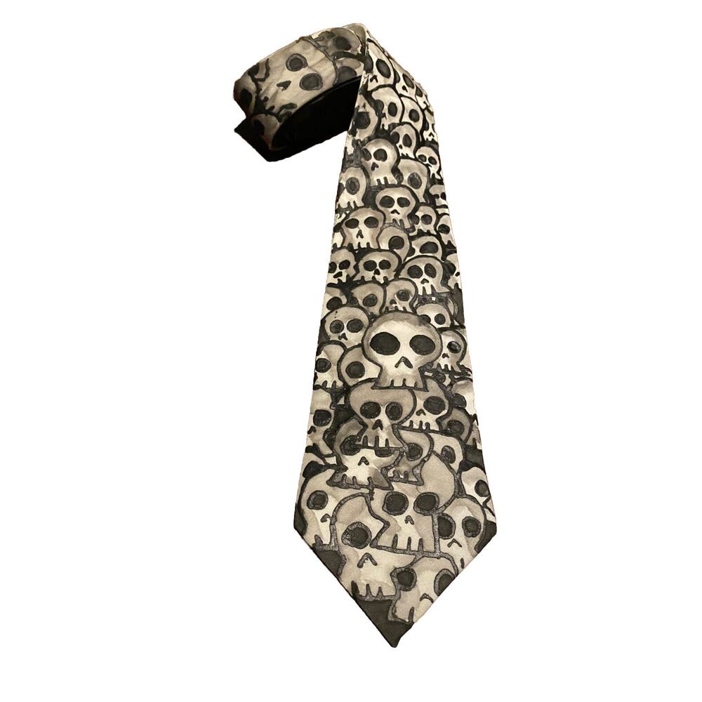 Arty’s Skull Tie 100% Silk Halloween Wedding Custom Skeleton Spooky Season Witch